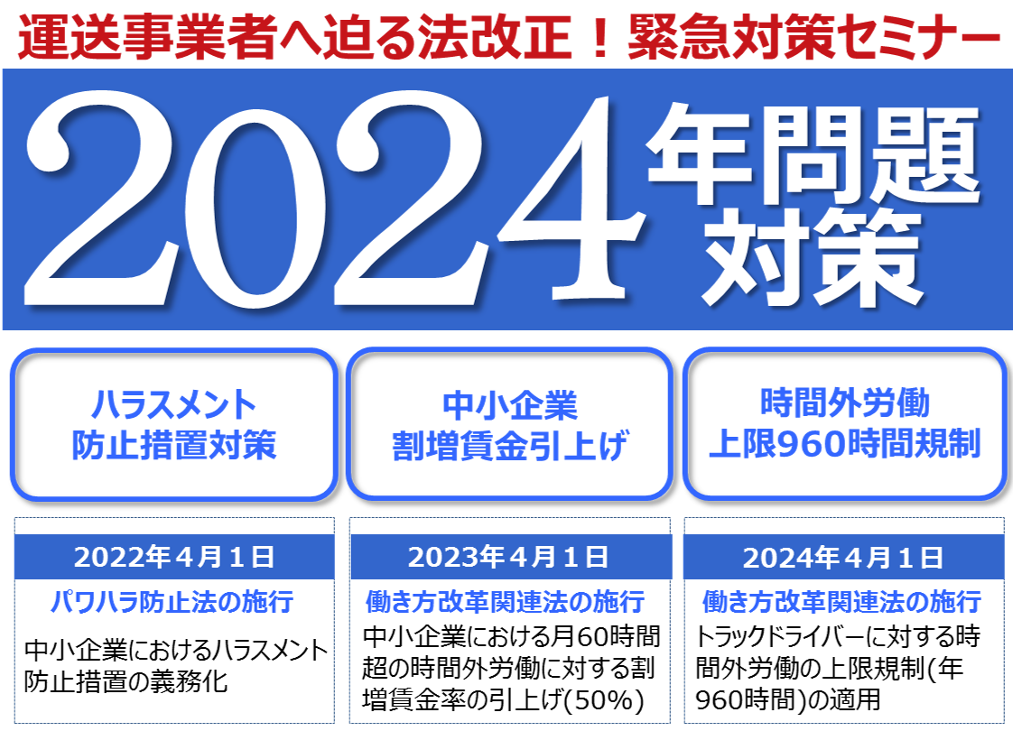 【2023年3月16日(木)開催】運送業者へ迫る法改正！緊急対策セミナー「2024年問題対策」